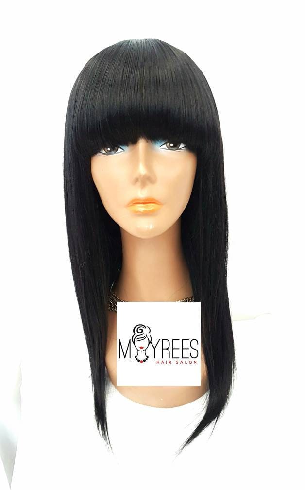 Voll Fransen Echthaar Perücke. Farbe 1(Jet Schwarz Länge 40 cm Voll Fransen Echthaar Perücke. Farbe 1(Jet Schwarz Länge 40 cm von Etsy - Mayreeswigs