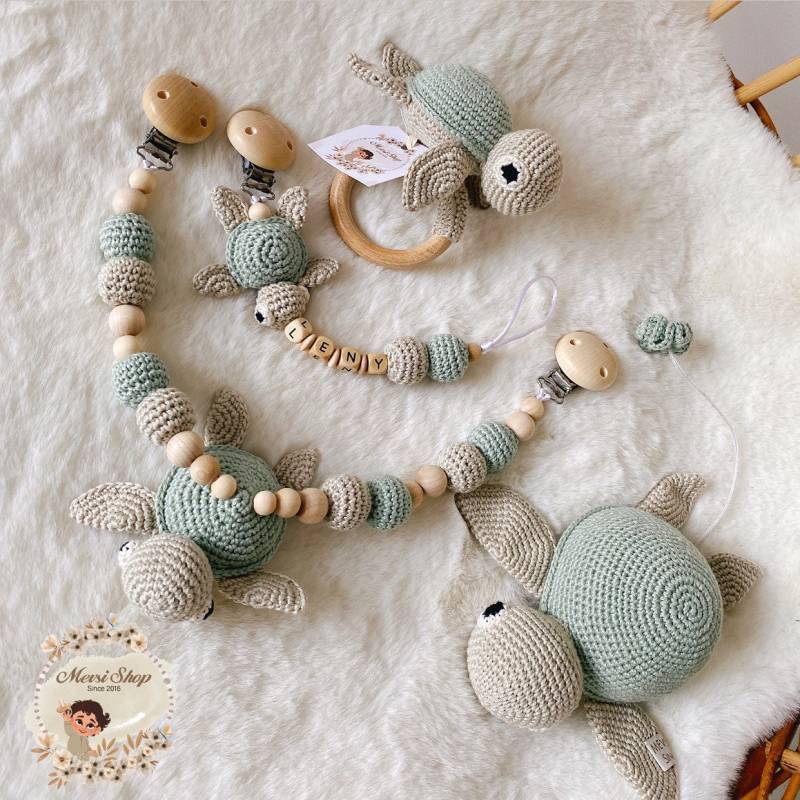 Schnullerkette Rassel Kinderwagenkette Spieluhr Caretta Mint von Etsy - MevSi