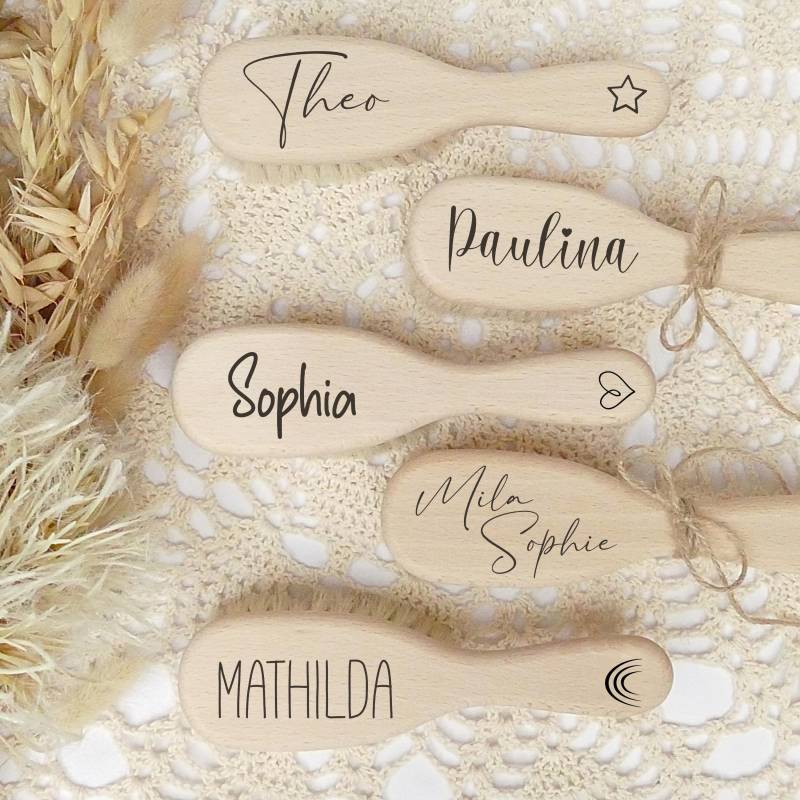 Personalisierte Babyhaarbürste, Bürste Für Babys, Ziegenhaar, Holzbürste, Geschenk Zur Geburt, Fsc-Zertifiziertes Holz, Taufgeschenk von Etsy - MiaMaralina