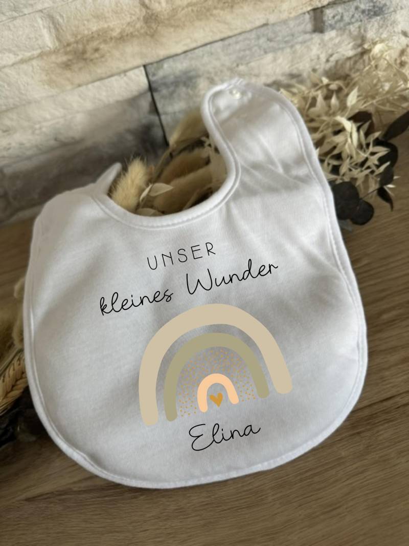 Baby Latz Personalisierte Geschenke Lätzchen Kleines Wunder Regenbogen Beige Geschenk Babyparty Babyshower Geburt Halstuch 2025 von Etsy - Milevo