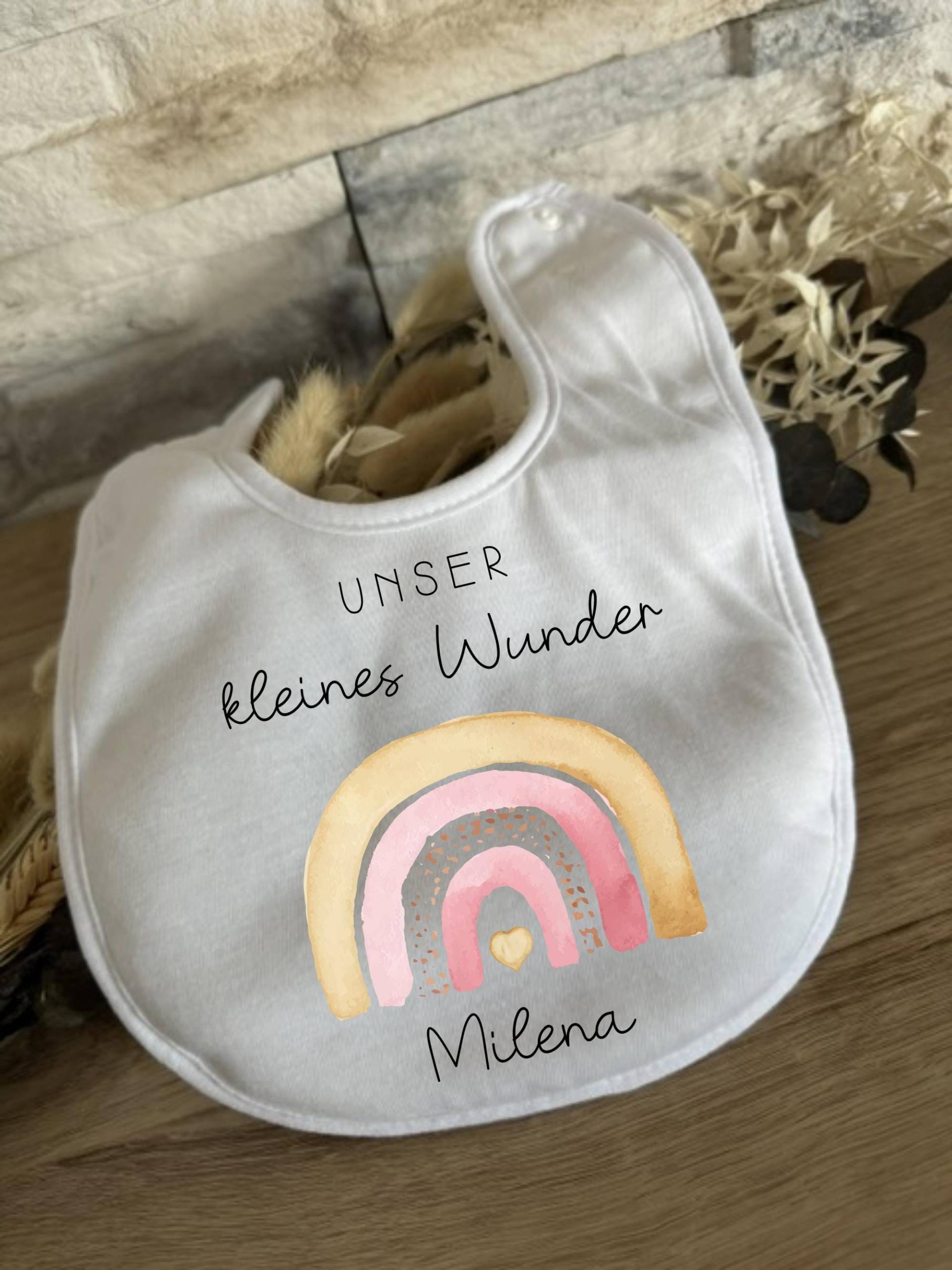 Baby Latz Personalisierte Geschenke Lätzchen Kleines Wunder Regenbogen Rosa Name Geschenk Babyparty Babyshower Geburt Halstuch 2025 von Etsy - Milevo