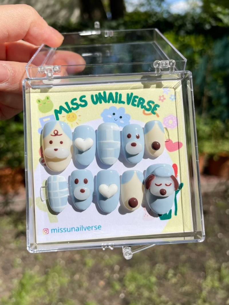 Press On Nails, Gel Nägel, Glänzende Kawaii, Handmade, Pinkish, Dusty Pink, Kleber Auf Sticker Y2K Blue Doggo Set | Größe S M L von Etsy - MissUnailverse