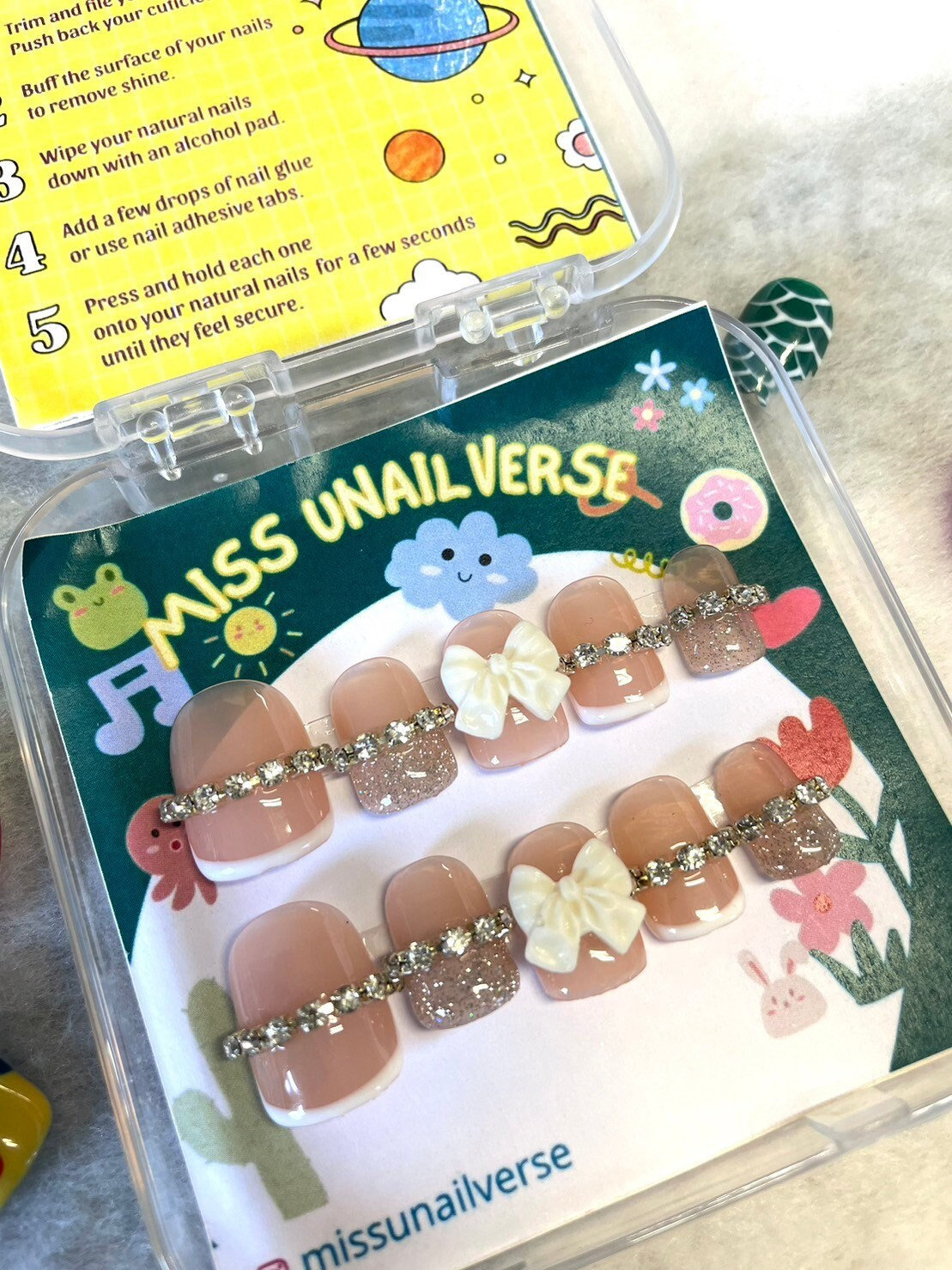 Press On Nails, Gel Nägel, Glänzende Kawaii, Handmade, Pinkish, Dusty Pink, Kleber Auf Sticker Y2K Whiteribbon Set | Größe S M L von Etsy - MissUnailverse