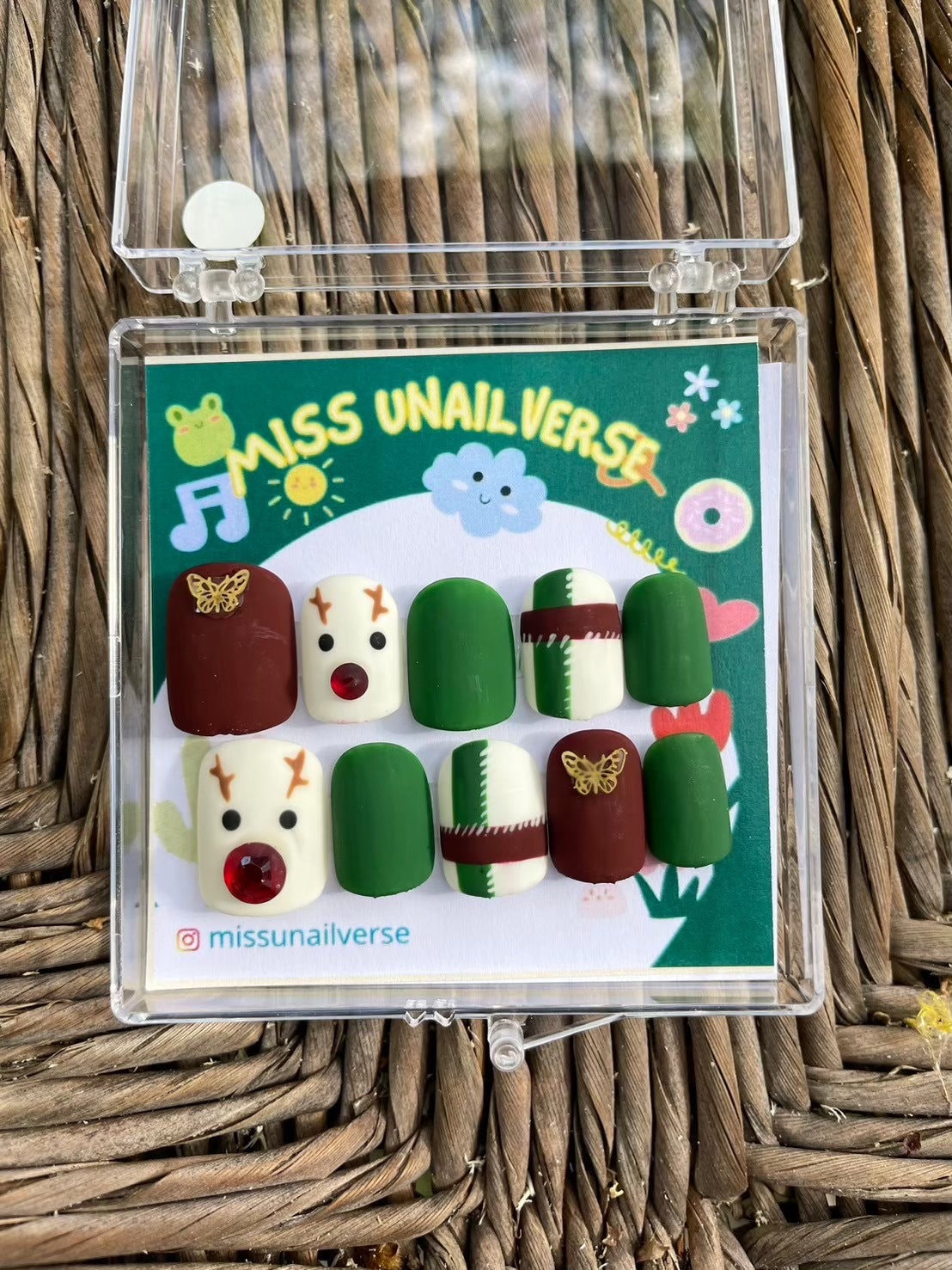 Press On Nails, Gel Nägel, Glänzende Weihnachten, Handgemacht, Nikolaus, Pink, Klebenägel, Sticker Baby Reindeer Set | Größe S M L von Etsy - MissUnailverse