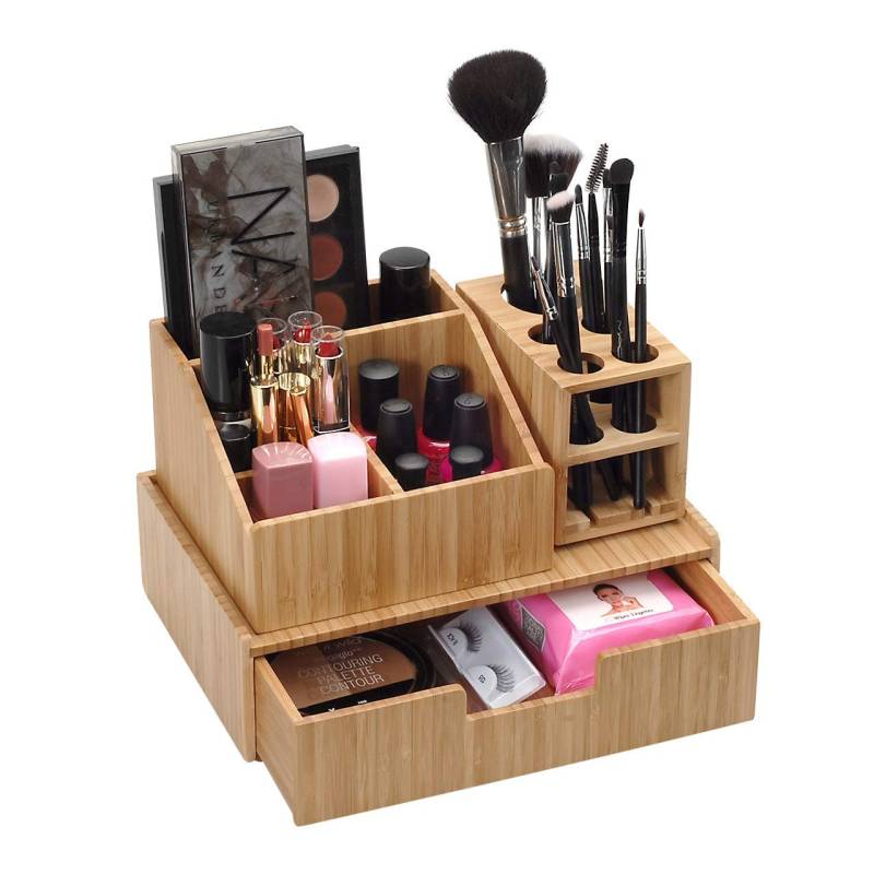 Mobilevision Bambus Make-Up Organizer Komplette Kombination, 3-Teiliges Set Enthält Pinselhalter Mit 5 Abschnitten, Kosmetiktasche 4 Fächern Und von Etsy - Mobilevision