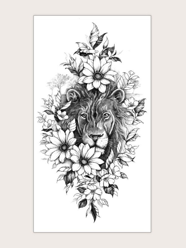 Blumen Und Löwin Temporäres Tattoo - Tier Tattoos Katzen Natur Ärmel Festival Für Frauen Männer von Etsy - MorningStarSupplyCo