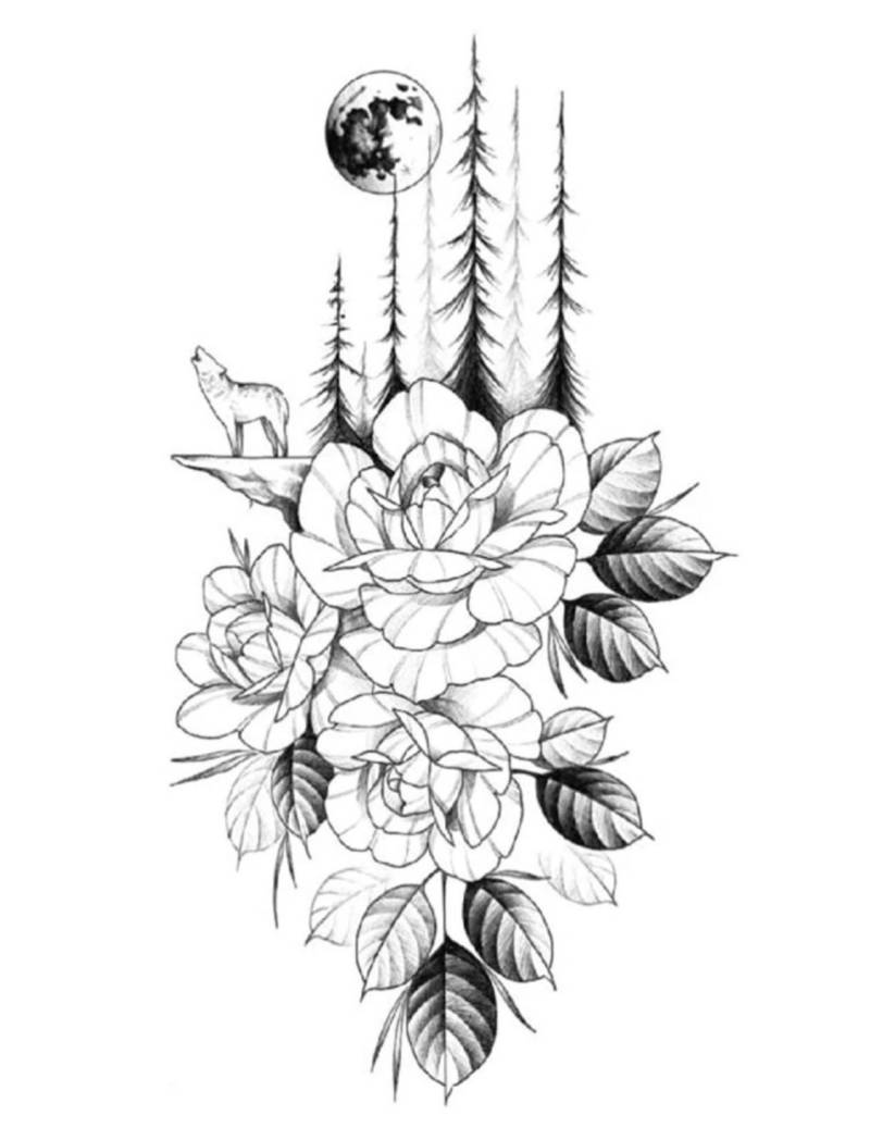 Wolf Tattoo - Mond Baum Blumen Natur Tier Trendy Tattoos Für Frauen von Etsy - MorningStarSupplyCo