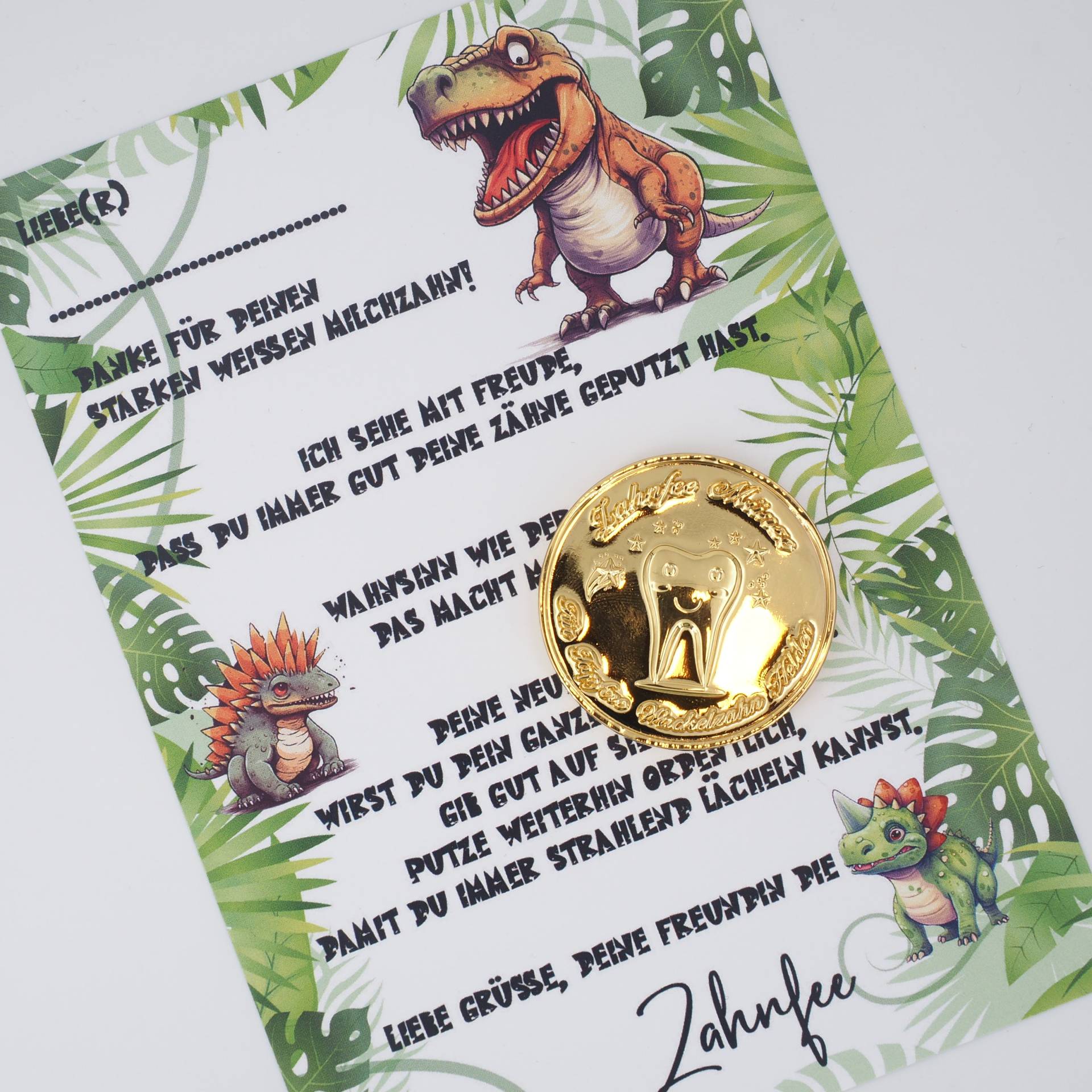 Zahnfee Brief Karte Dino Mit Goldmünze von Etsy - MotzisBunteWelt2014