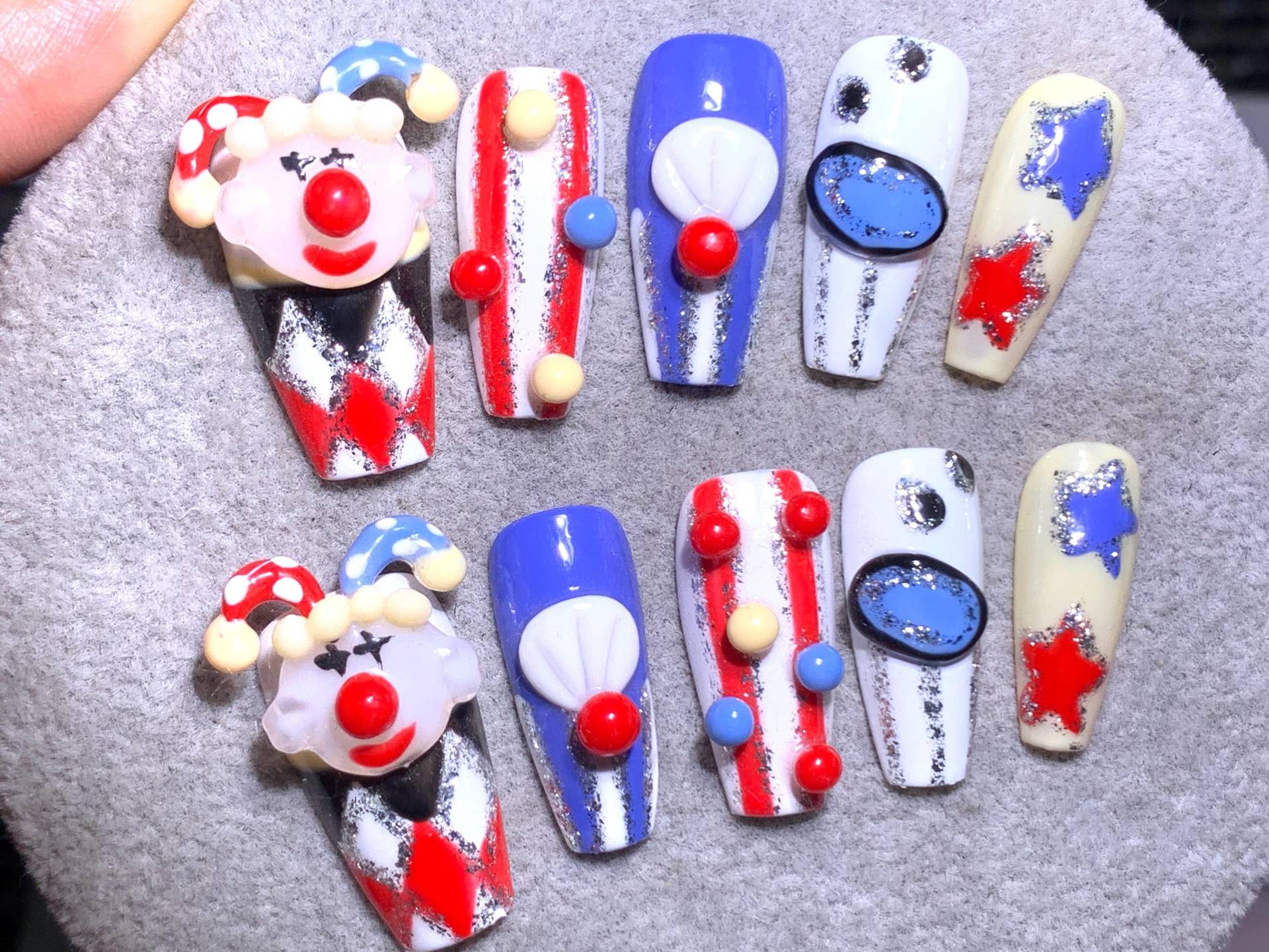 Cartoon Clown Drücken Sie Auf Die Nägel | Herzschlag Zum Aufpressen Blau 3D Nailart Sterne Fake Nagel Kawaii Nagellack von Etsy - MouadDesignWaren