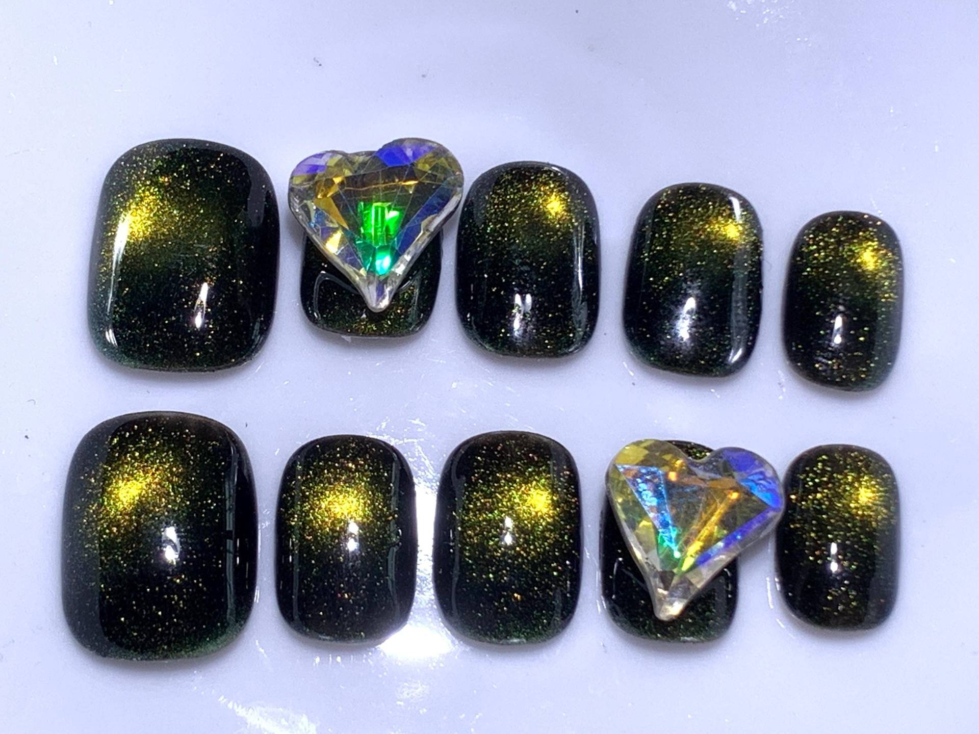 Love Herz Strassnagel/Süßer Kurzer Acrylnagel/Ombre Schwarz Und Gold Katzenaugen Nagel/Handgefertigter Press On Nagel/Einfache Hübsche Nagelfarben von Etsy - MouadDesignWaren