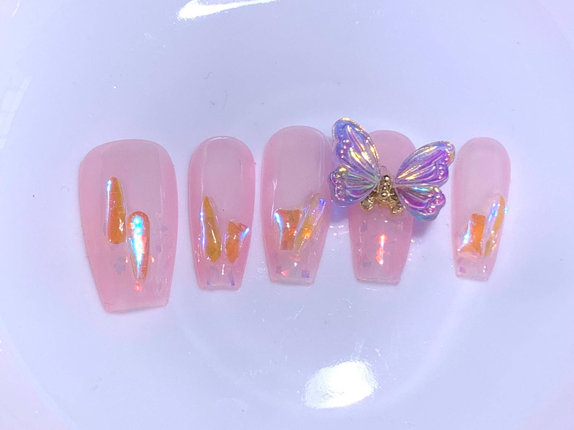 Rotierende 3D Schmetterling Nageldesign/Glitzer Nägel/Pink Acryl Sarg Nägel/Schmetterling Press On Nägel/Einfache Süsse Nägel/Hochzeits Nägel von Etsy - MouadDesignWaren