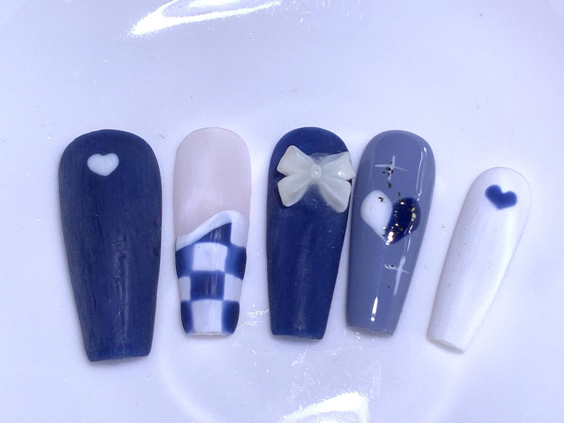 Verträumte Blaue Strasssteine Drücken Sie Auf Die Nägel/Bowknot False Nails Lange Sarg Prinzessin Fake Künstliche von Etsy - MouadDesignWaren