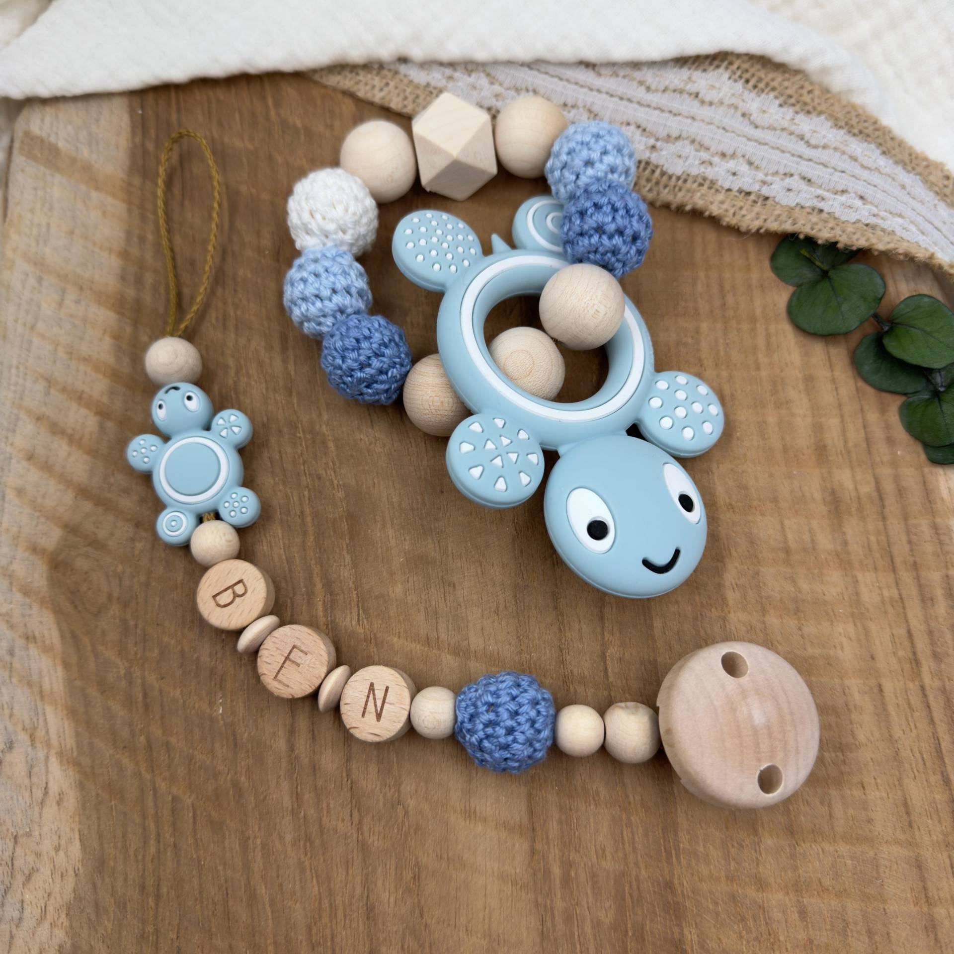 Schnullerkette | Greifling Greifring Schildkröte Blau Baby Junge Geburtsgeschenk Set Babygeschenk Silikon Mit Name von Etsy - Mullitante