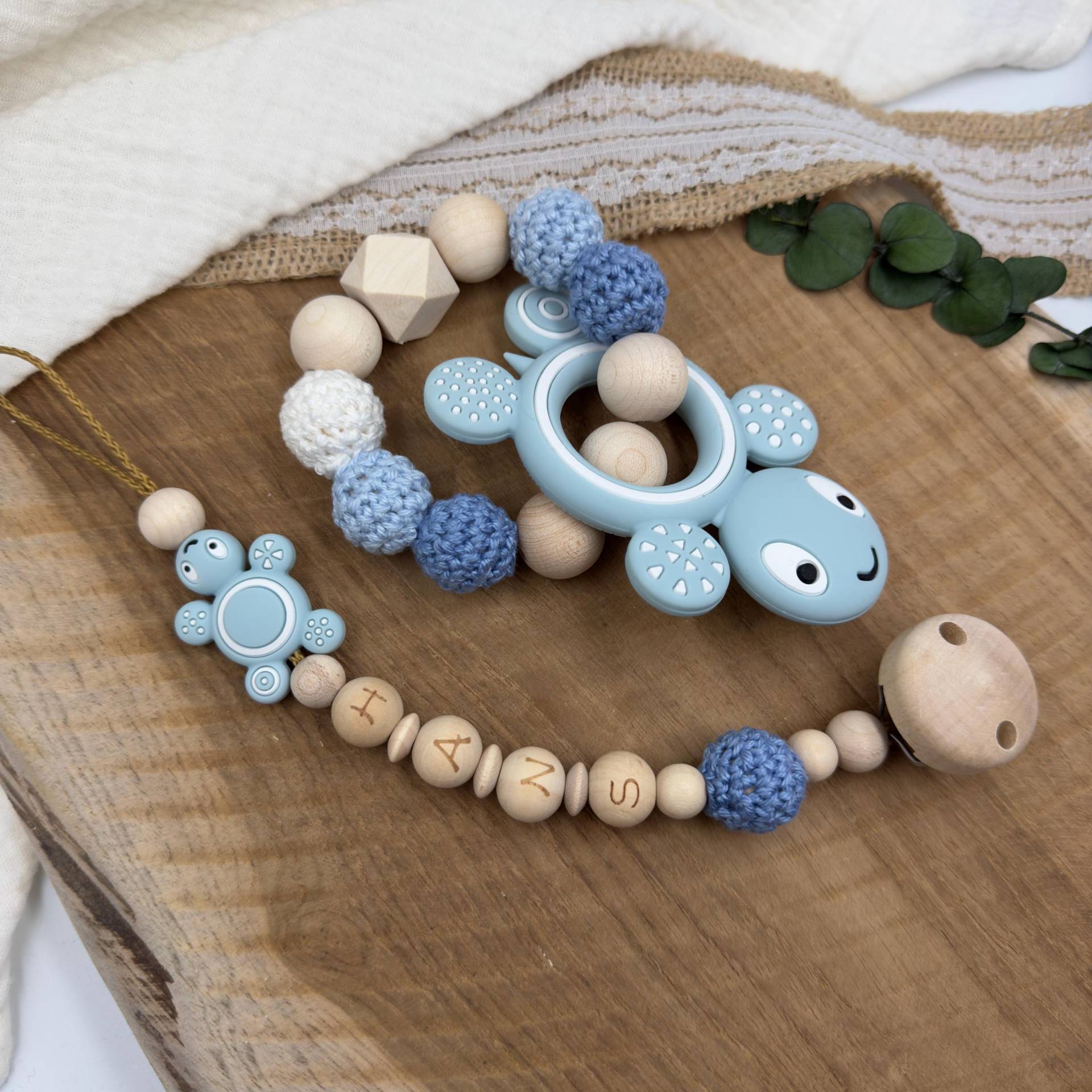 Schnullerkette | Greifling Greifring Schildkröte Blau Baby Junge Geburtsgeschenk Set Babygeschenk Silikon Mit Name von Etsy - Mullitante