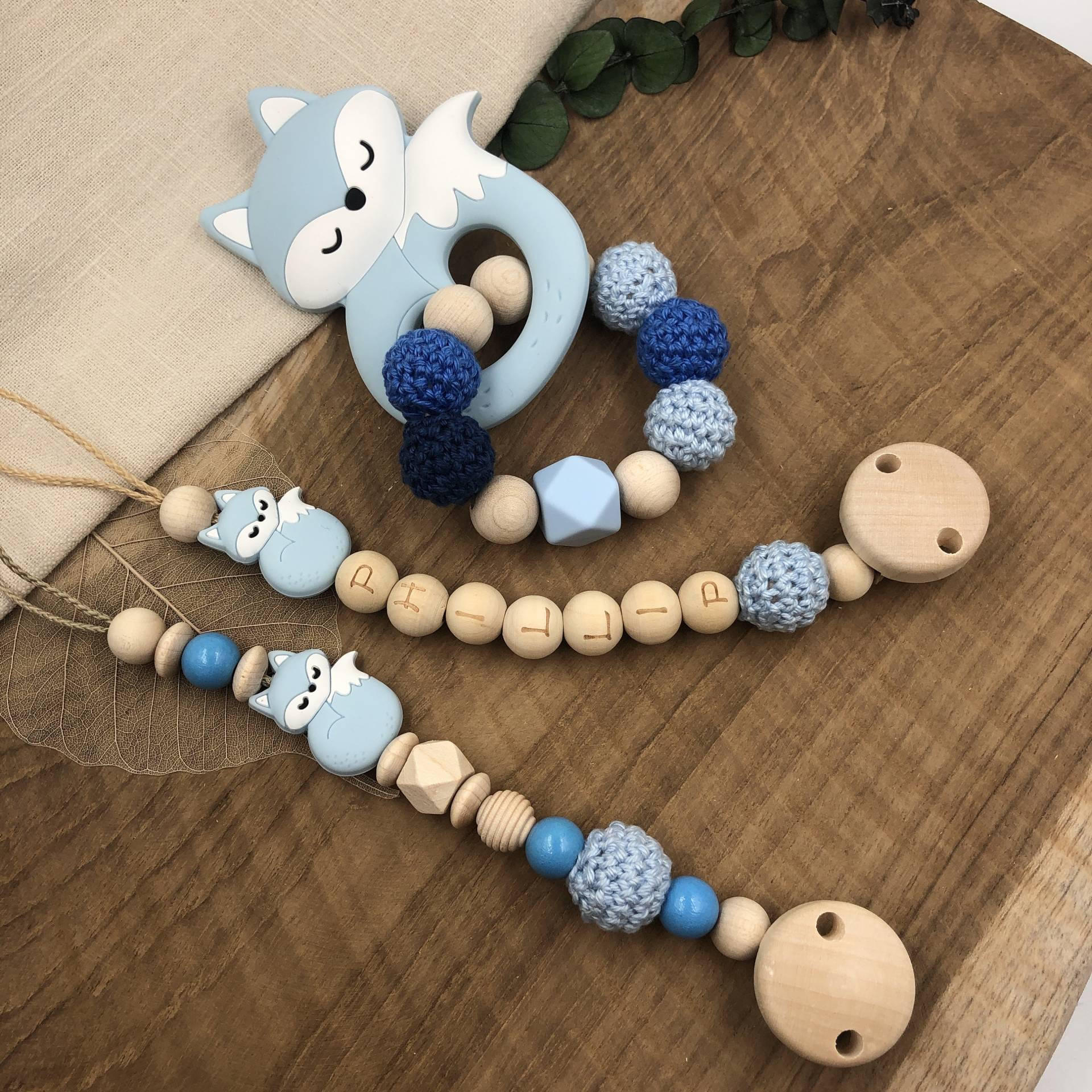 Schnullerkette Mit Name | Greifling Greifring Fuchs Blau Baby Junge Mädchen Geburtsgeschenk Babygeschenk Silikon Taufe von Etsy - Mullitante