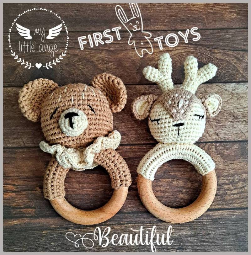 Hand Baby Häkeln Rassel | Bär Hirsch Hase Elefant Einhorn Löwe Baby-Dusche-Geschenk Junge Mädchen Unisex Handgefertigt von Etsy - MyLittleAngelGB