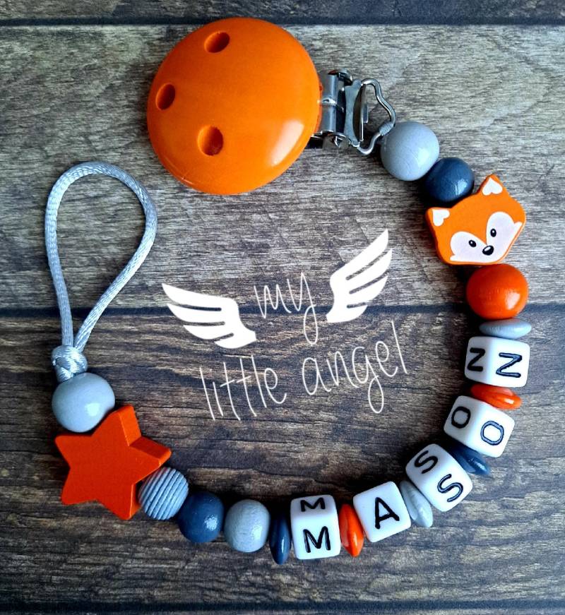 Schöne Personalisierte Hölzerne Baby-Clip | Fuchs Baby Junge Mädchen Unisex Baby-Dusche-Geschenk Schnullerkette Mam von Etsy - MyLittleAngelGB