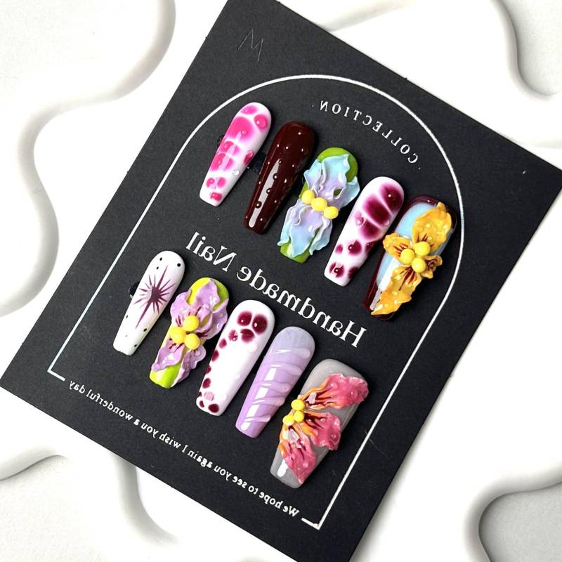 3D Flower Hand Made Press On Nails, Gel Fake Cute Fun Coquette Premium Handmade Nail Designs, Gift For Her von Etsy - MystCharms