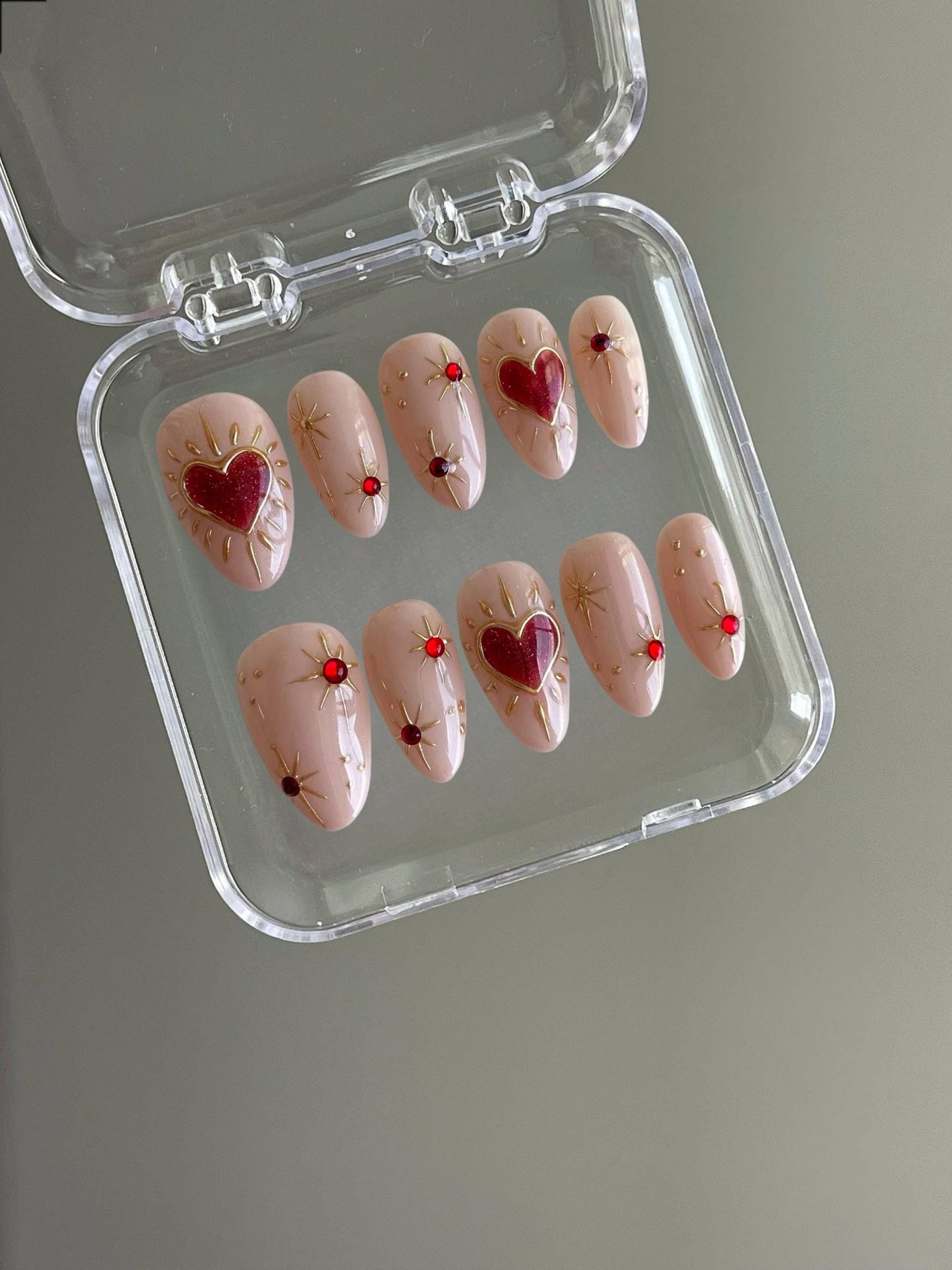 Rotes Herz Valentinstag Nägel/Benutzerdefinierte Presse Auf Handgemachte Künstliche Acrylnägel Y2K Nagel von Etsy - MythicalNailart