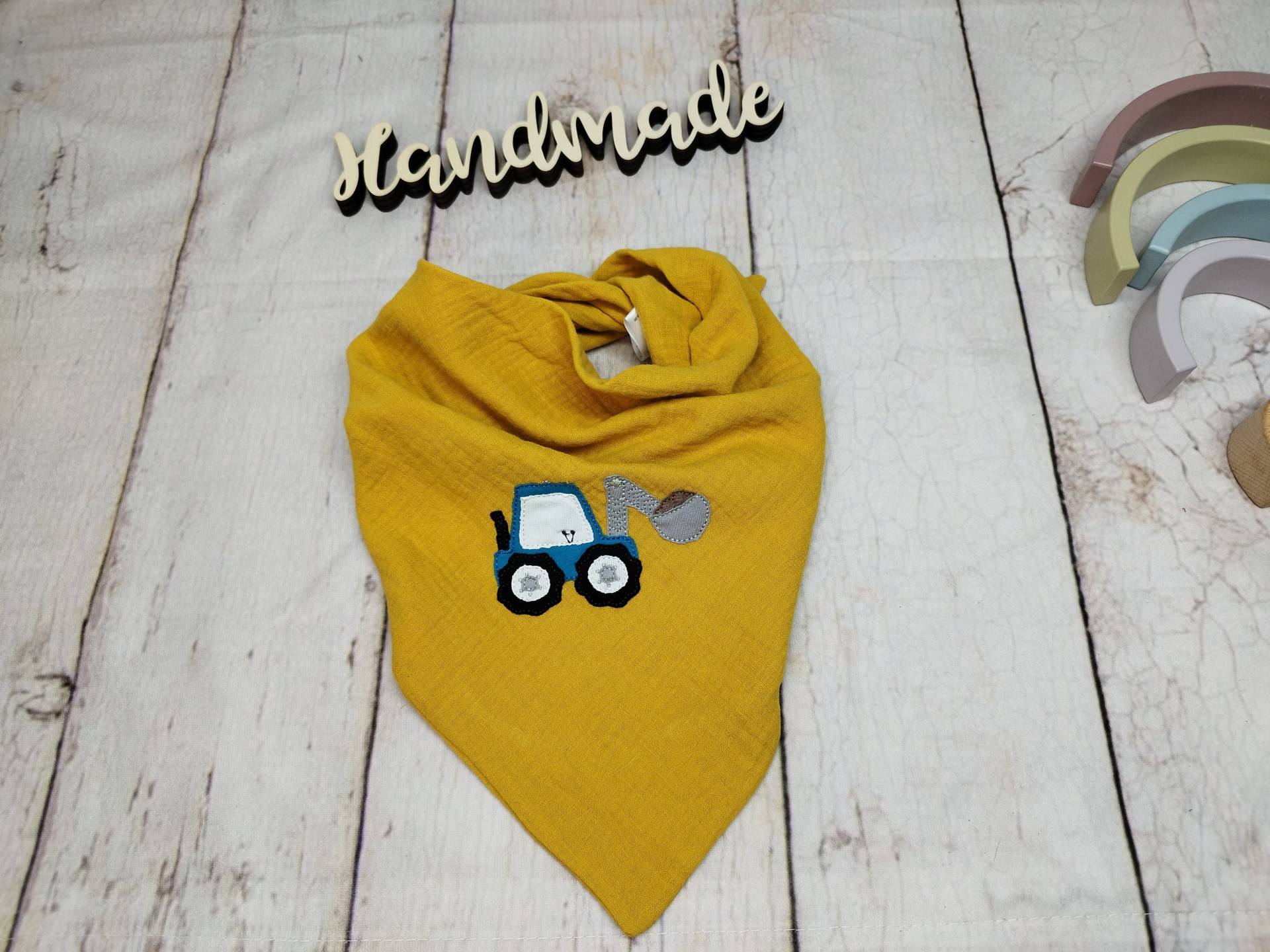 Halstuch Musselin, Bagger, Senfgelb, 0-7 Jahre von Etsy - NaehtanteChristina