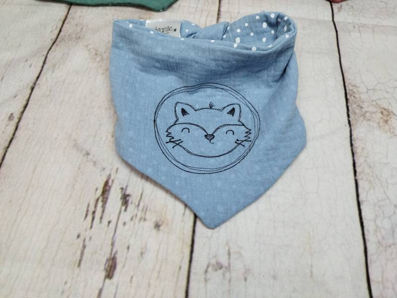 Kleines Halstuch Musselin, Stickerei Fuchs Hellblau, Bis 3 Jahre von Etsy - NaehtanteChristina