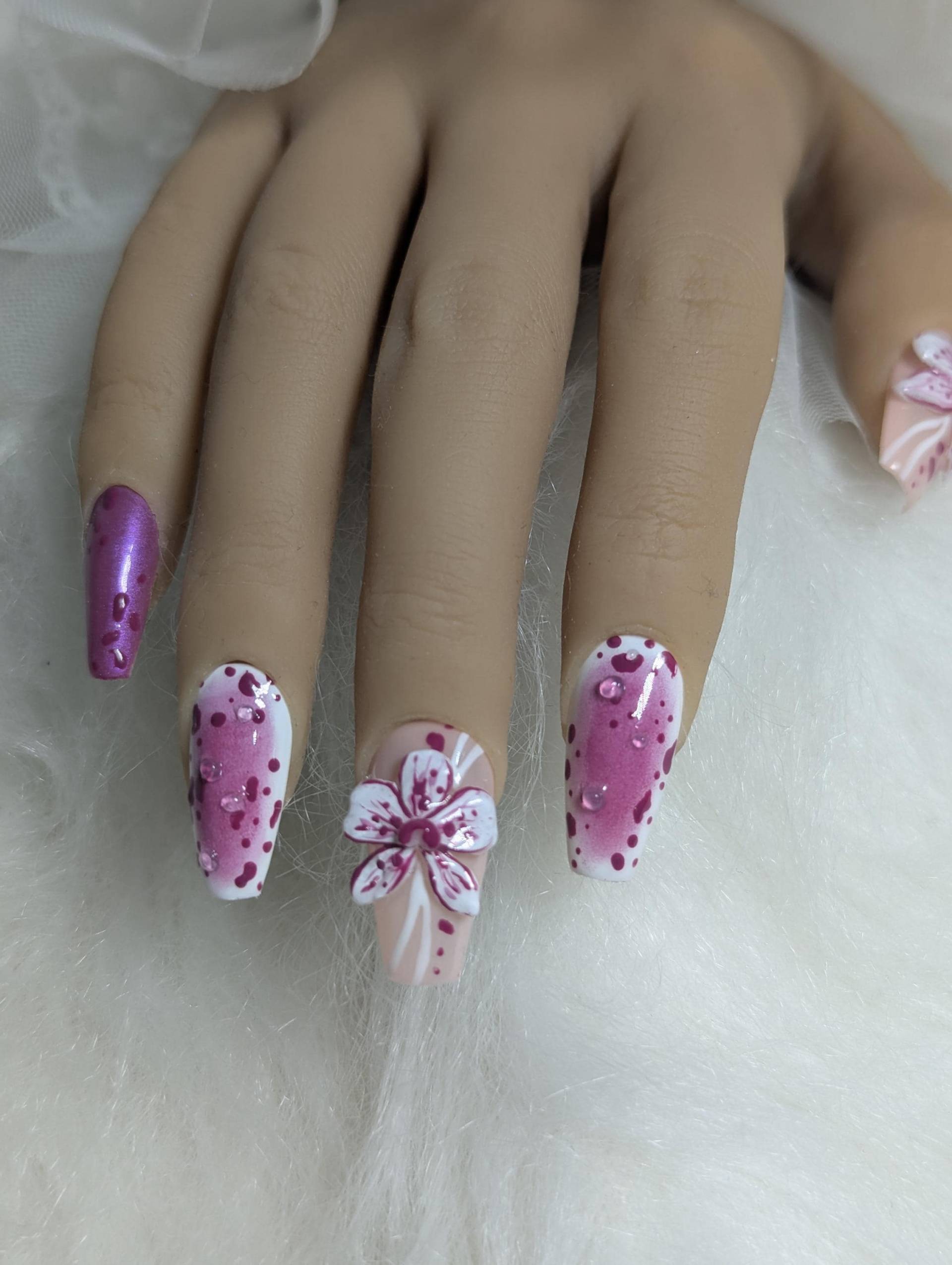 Handgemachte 3D-Orchidee-Nägel | Rosa Glitzer-Set Coffin-Nägel Mit Blumendesign Press-On-Nägel Handgemachte 3D-Orchidee-Nägel | Rosa Glitzer-Set Coffin-Nägel Mit Blumendesign Press-On-Nägel von Etsy - NagelUniversum