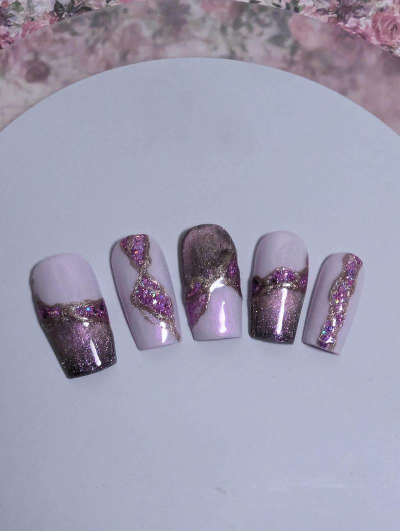 Press On Nails Set/Nägel Gelnägel /Kunstnägel Lila Mit Glitzer von Etsy - NagelUniversum