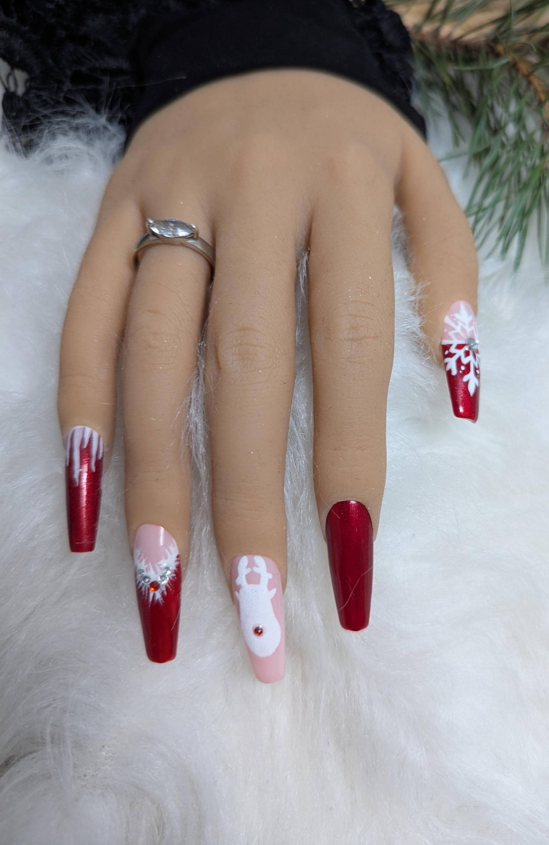 Weihnachtsnägel/Press On Nails Set Nägel Gelnägel /Kunstnägel Rot Weiß von Etsy - NagelUniversum