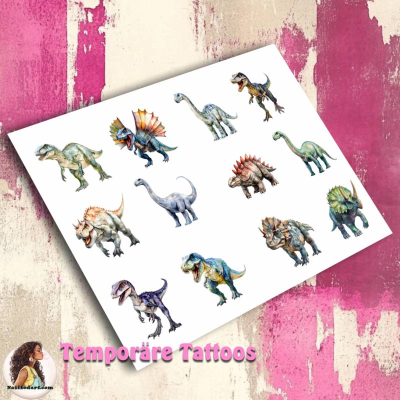 Dinosaurier Temporäre Tattoos, Jurassic Dino Tattoo 3 cm von Etsy - Nagelsticker