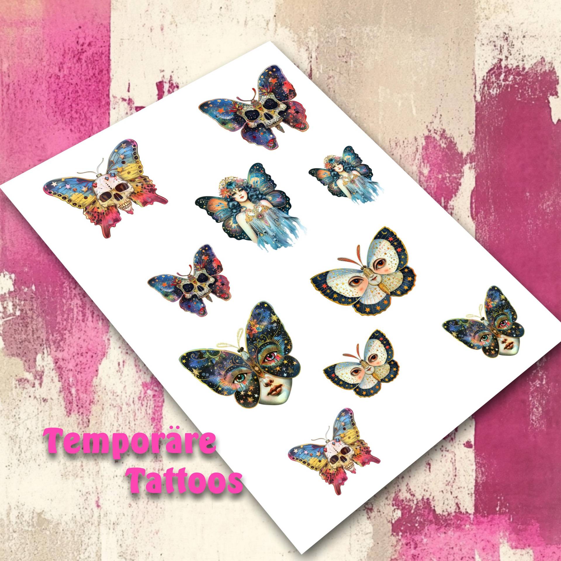 Schmetterling Temporäre Tattoos, Gesicht, Totenkopf Tattoo 5/3, 5 cm von Etsy - Nagelsticker