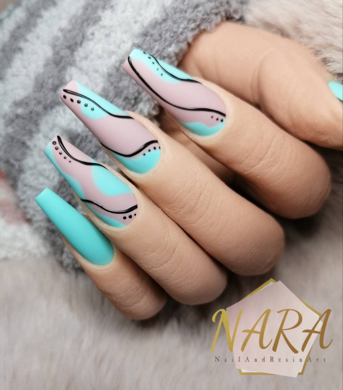 Abstrakt/Mint - Press On Nail Set von Etsy - NailAndResinArt