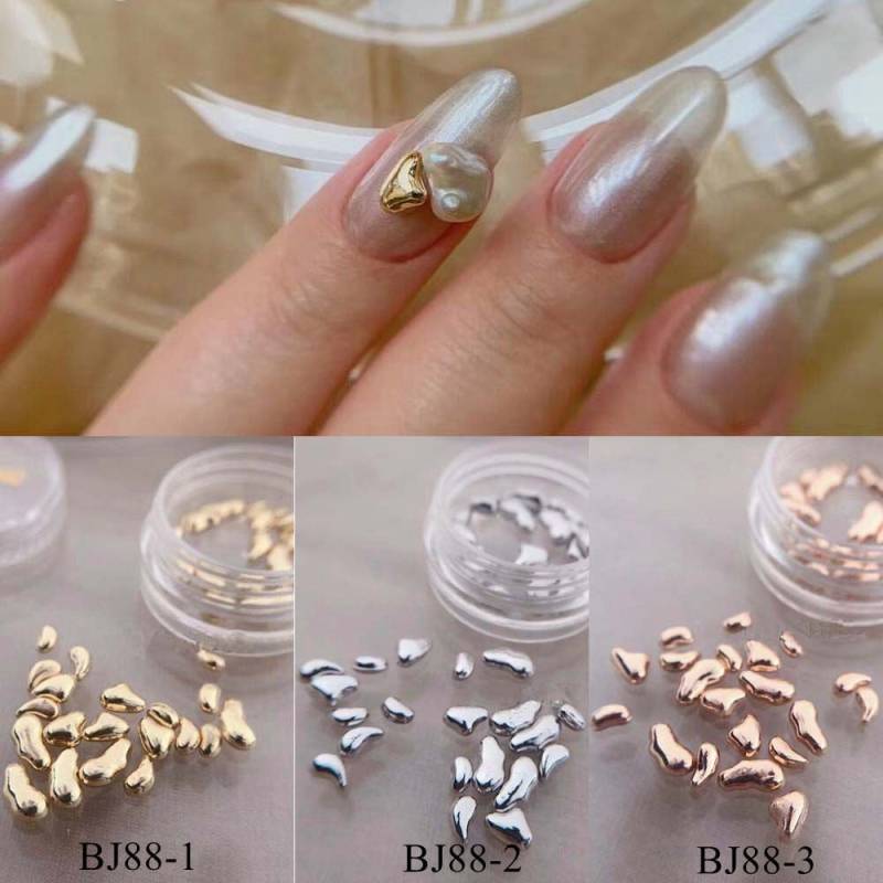 1Jar Nail Art Gemischte Unregelmäßige Dekorationen in Glas Gold Silber Und Roségold Mix Perlen 3D Metall Deko Bj88 von Etsy - NailAngel2019