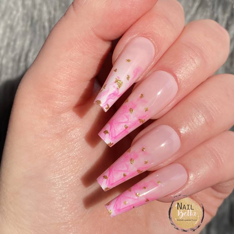 Rosa Und Gold Glänzend Lange Sarg Drücken Sie Auf Die Nägel Kleben Gefälschte False 20 Pc Nagel-Set Versandfertig Kommt Mit Kleber von Etsy - NailBella