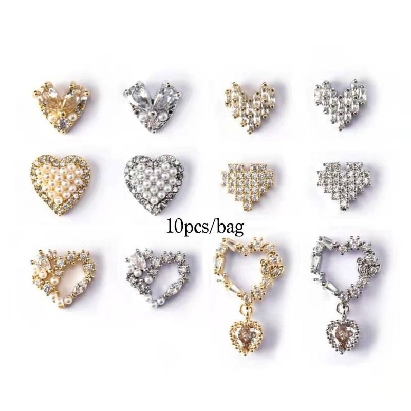 10 Stk Dazzling Diamonds Gem Pearl Hearts Nail Charms | Herz Kette Nagel von Etsy - NailQueenNYC