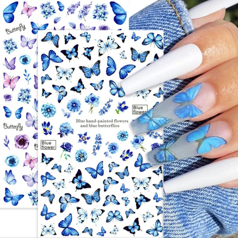 2 Blatt Große Nachtblaue Schmetterling Nail Art Aufkleber | Selbstklebende Nagelabziehbilder Für Nagel Diy Acrylnägel Press On Nails von Etsy - NailQueenNYC