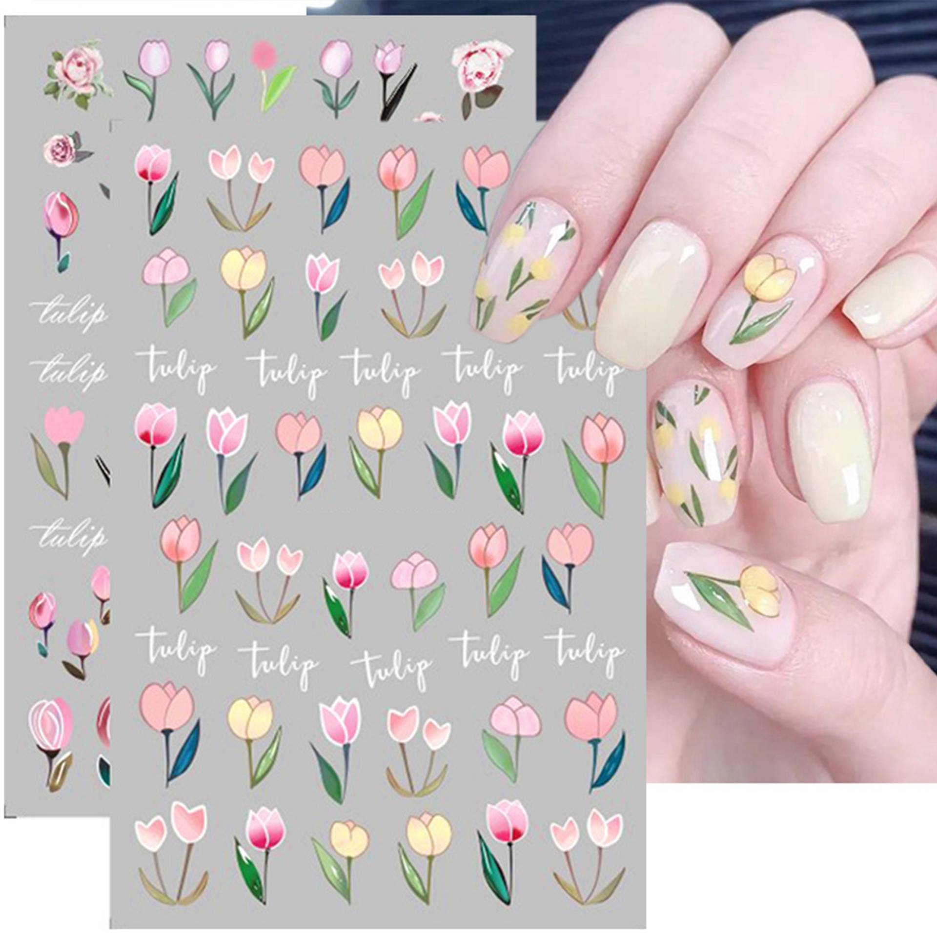 2 Blatt Große Tulpen Gelb Rosa Flieder Blumen Nail Art Sticker von Etsy - NailQueenNYC