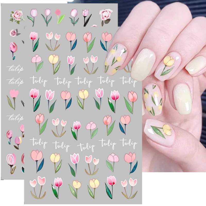 2 Blatt Große Tulpen Gelb Rosa Flieder Blumen Nail Art Sticker von Etsy - NailQueenNYC