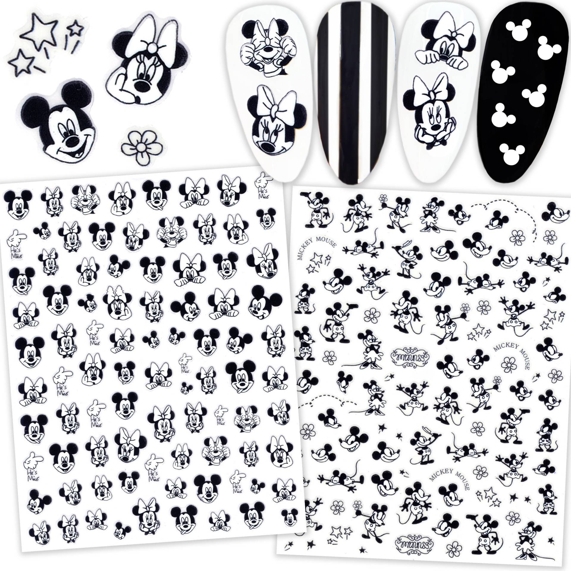 2 Bögen Black & White Mouse Nail Art Sticker von Etsy - NailQueenNYC