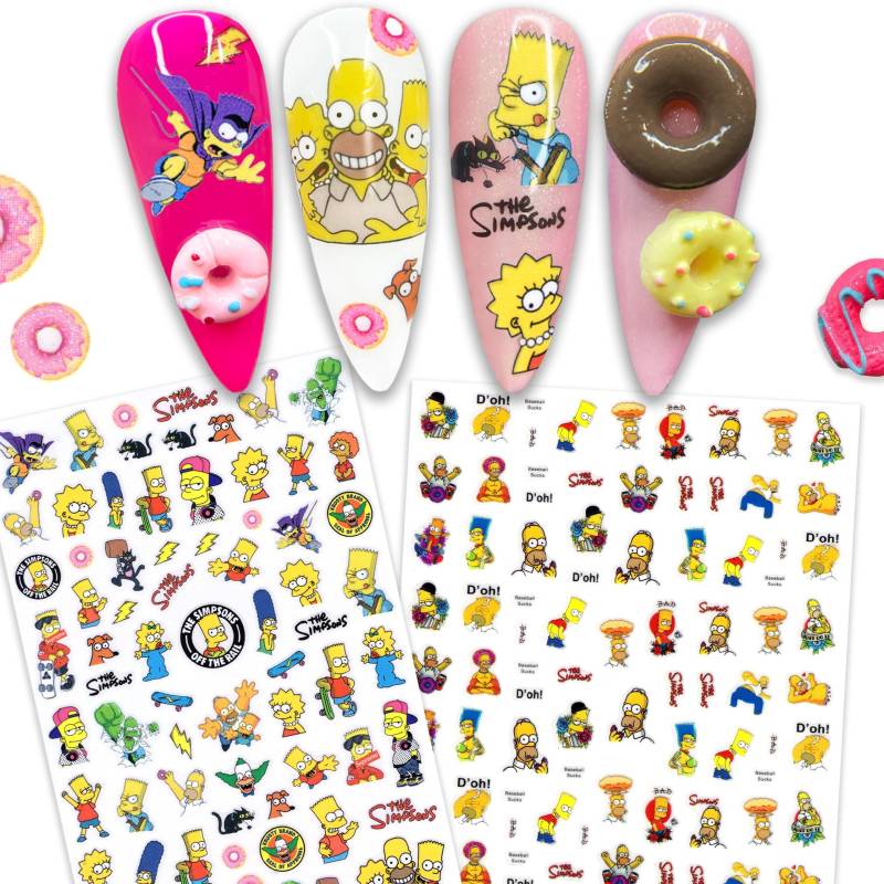 2 Bögen Lustige Animierte Familie Nail Art Aufkleber | W/Optional Add-On Pink Donut Schokolade Nagel Charms Cabochons von Etsy - NailQueenNYC