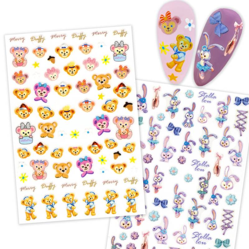 2 Bögen Playful Orange Bear & Lilac Bunny Nail Art Sticker von Etsy - NailQueenNYC