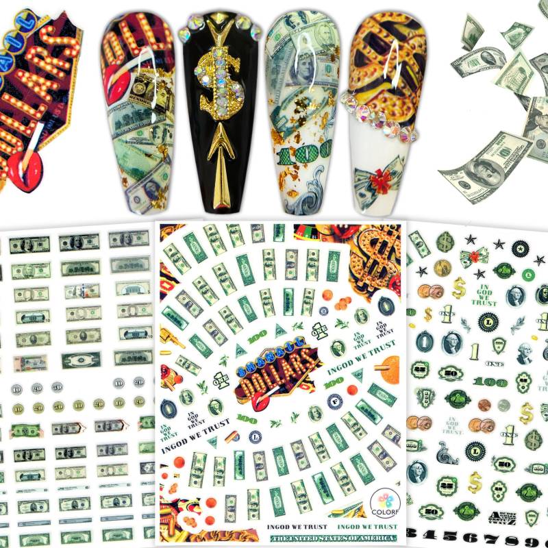 3 Bögen Rich Girls Club Geld Dollars Nail Art Sticker | Kasino Vibes Grüne Dollar Münzen Geldmuster Nagel Aufkleber Für Nageldekorationen von Etsy - NailQueenNYC