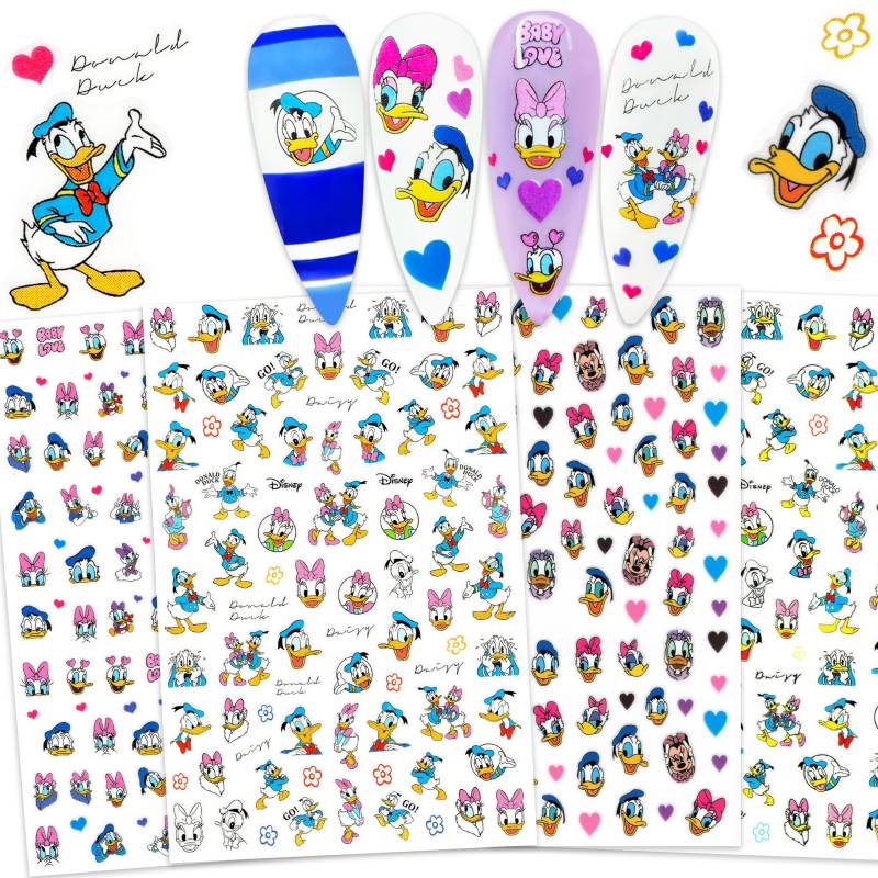 4 Blatt Donald & Daisy Duck Nagelsticker | Selbstklebende Nagelabziehbilder Nail Wraps von Etsy - NailQueenNYC