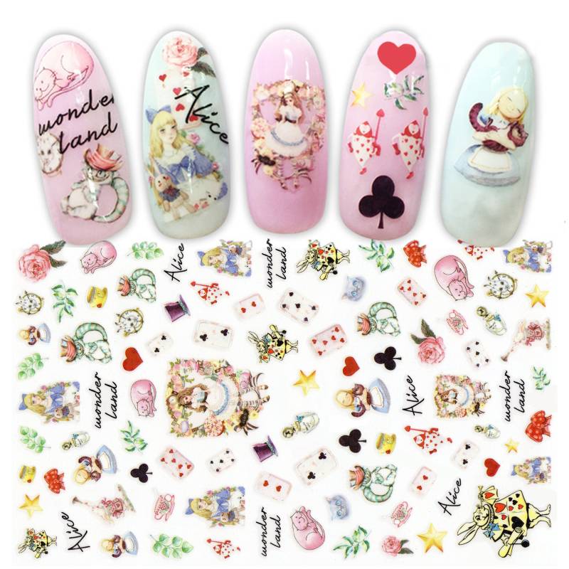 Alice Fantasy Wonderland Tea Party Nail Art Sticker | Alice's Adventure Handgezeichnete Aquarell Print Girl Decals Märchen Nägel von Etsy - NailQueenNYC