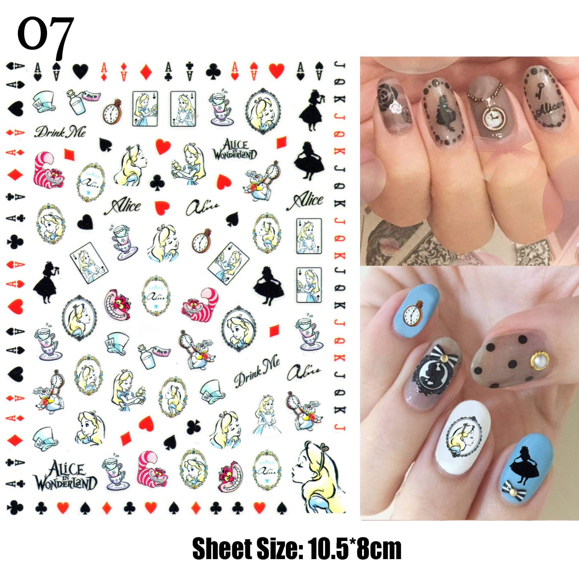 Alice in Sketch Nagelsticker #07 | Im Wunderland Grinsekatze "Drink Me" White Rabbit Spielkarten Story Nail Decals Selbstklebend von Etsy - NailQueenNYC