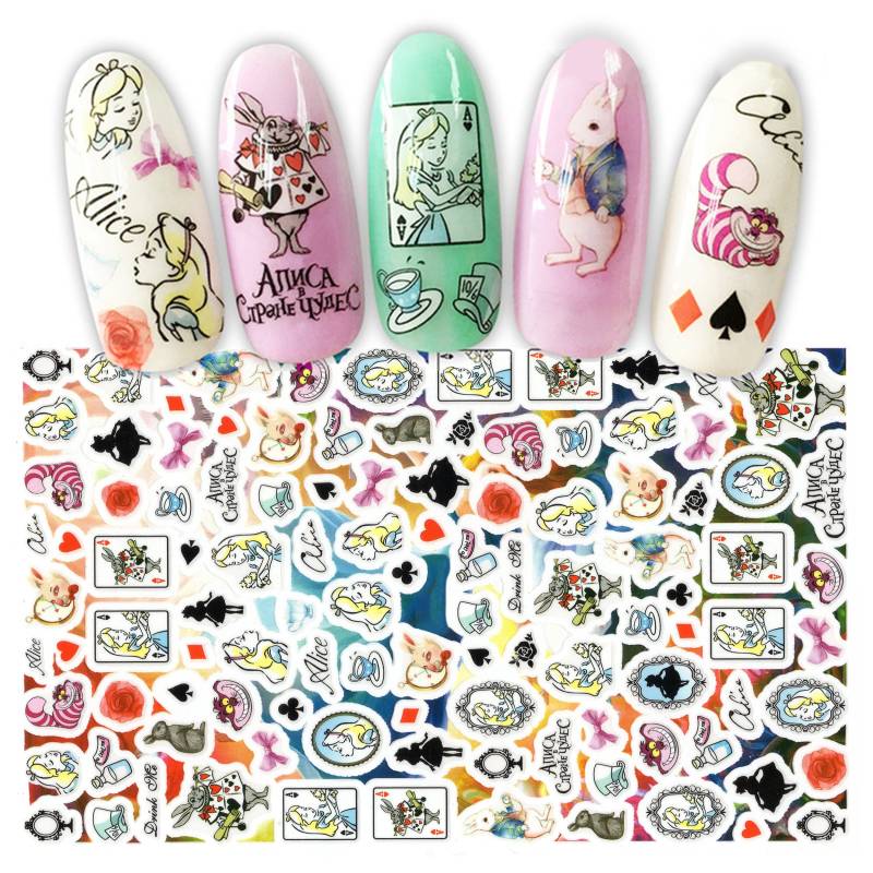 Alice's Dream Im Wunderland Magic Kingdom Nail Art Sticker | Grinsekatze White Rabbit Red Queen The Playing Cards Aquarell Decals von Etsy - NailQueenNYC