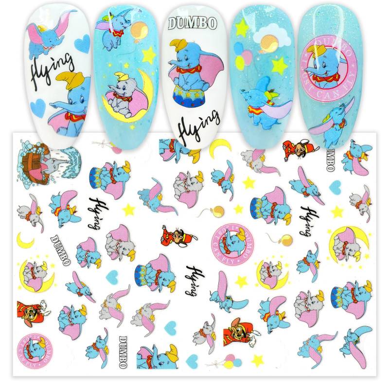 Baby Blau Fliegender Elefant Mit Großen Ohren Nail Art Sticker | Niedliche Cartoon Nagel Abziehbilder Karneval, Vergnügungspark, Motto Party Design von Etsy - NailQueenNYC