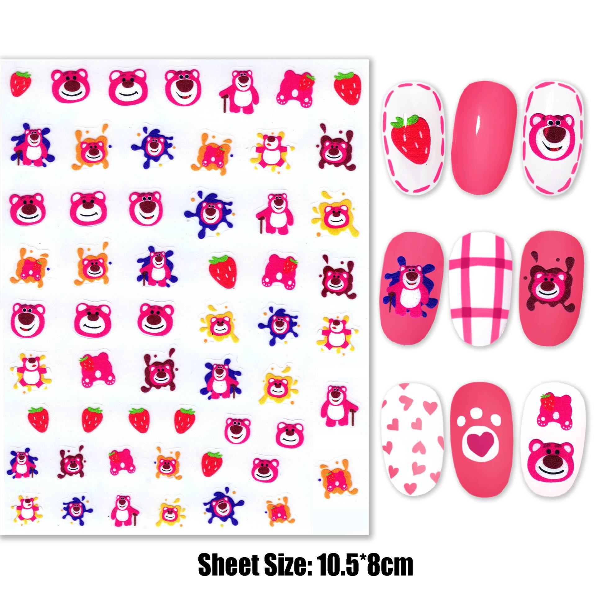 Erdbeer Pink Bear Lotso Nail Art Sticker von Etsy - NailQueenNYC