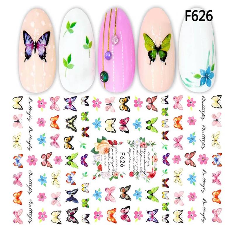 Garten Schmetterling Nail Art Sticker | Lila Rosa Blumen Selbstklebende Nagelabziehbilder Große Blätter Wraps Waterslide von Etsy - NailQueenNYC