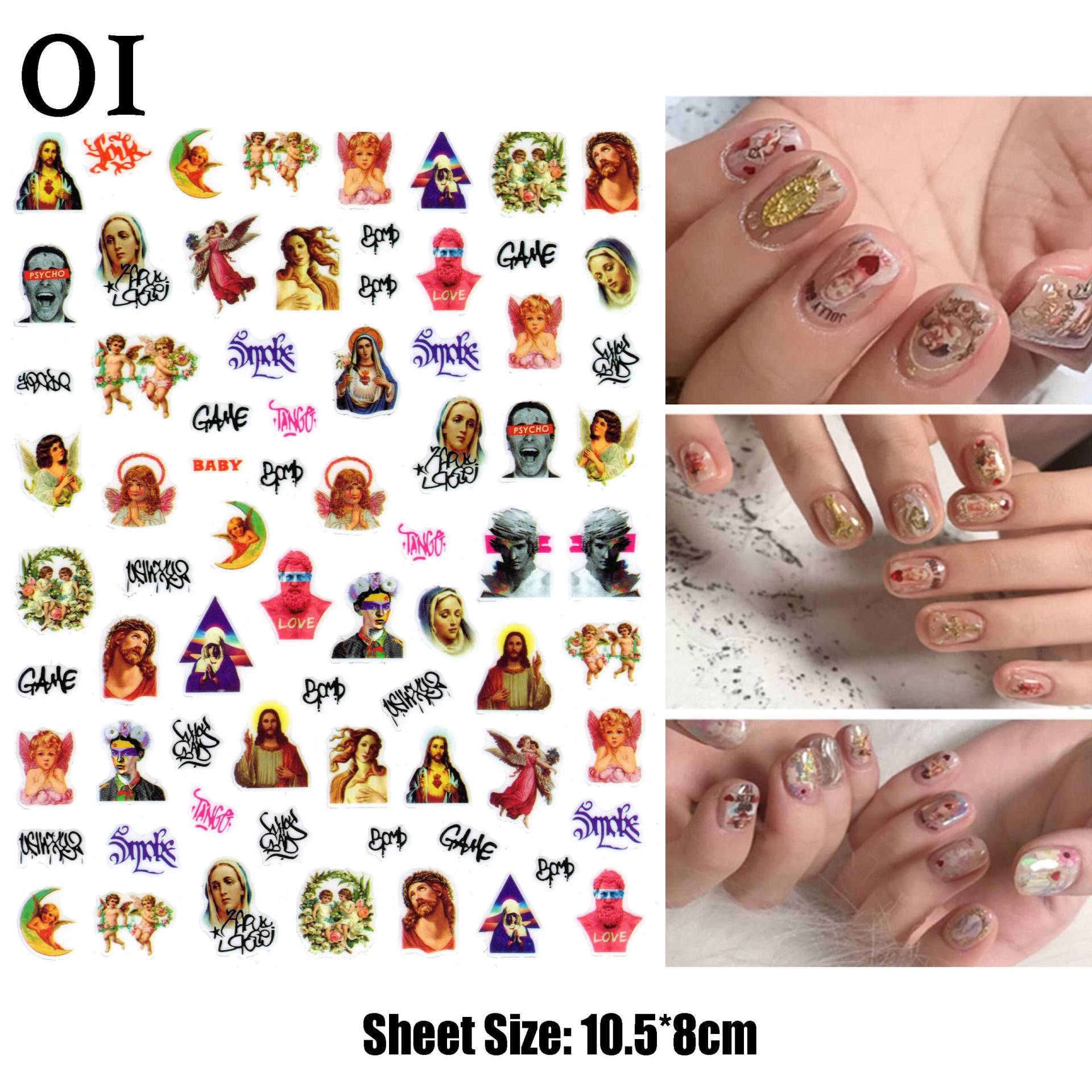 Klassisch Trifft Pop Art Nail Sticker #01 | Street Graffiti Clip Engel Cherub Saint Mary Jesus Religiöse Nägel Selbstklebende Nagelabziehbilder von Etsy - NailQueenNYC