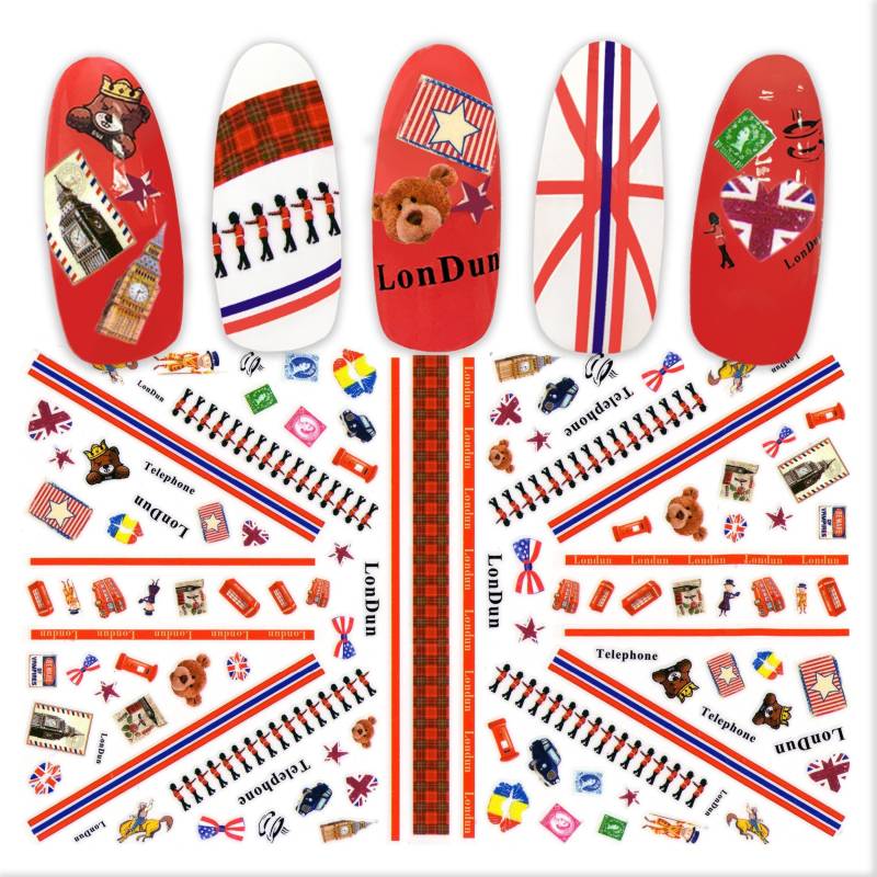 Reisen in England Nail Art Sticker | London Elements Selbstklebende Nagel Abziehbilder Uk Flagge Big Ben Telefonzelle von Etsy - NailQueenNYC